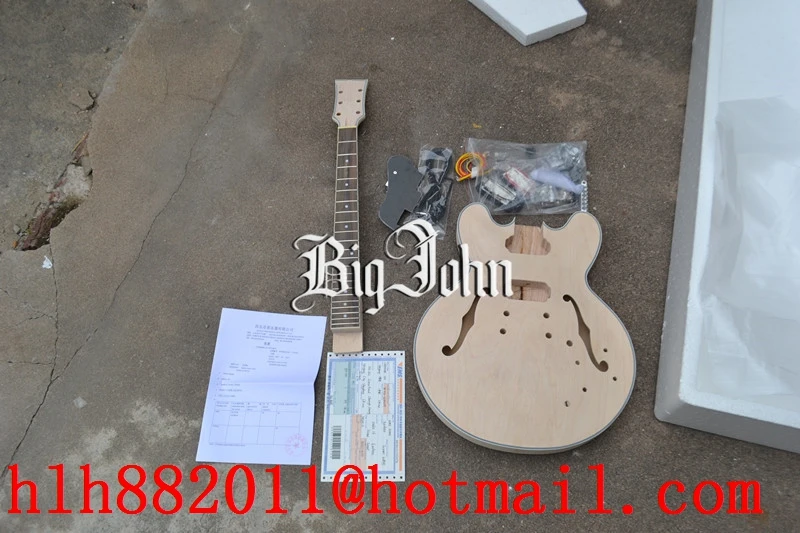 

free shipping new unfinished hollow electric guitar no painting with mahogany body F-3372