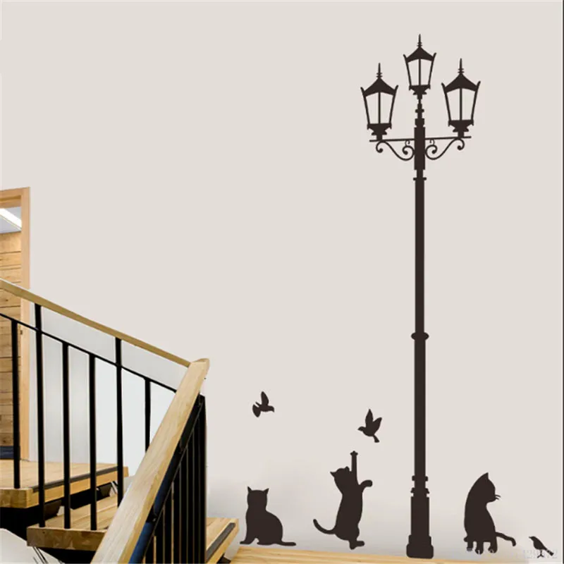 

Sale Removable Black Lamp Cat Bird Vinyl Wall Sticker Home Decoration Adhesive Wallpaper Mural Decal 23x42CM