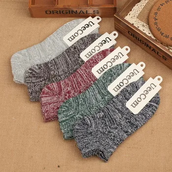 

ZDL-330 Retro Harajuku Cotton Socks Men's Casual Solid Color Double Needle Thick Short Sock Slipper 10 pairs