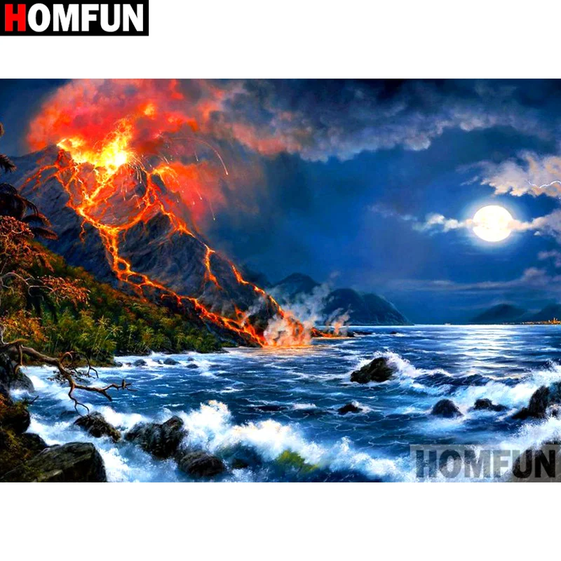 Алмазная живопись HOMFUN вышивка крестиком вулканический пейзаж алмазная Стразы