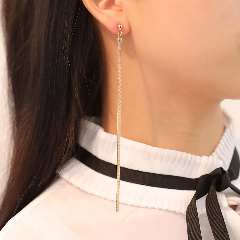

Korean Simple Style Earring Accessories Gold Silver Long Earrings For Women Metal Chain Tassel Earrings Drop Earrings 2019