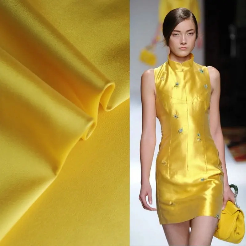 

yellow yarn dyed high quality Heavy silk wool fabric