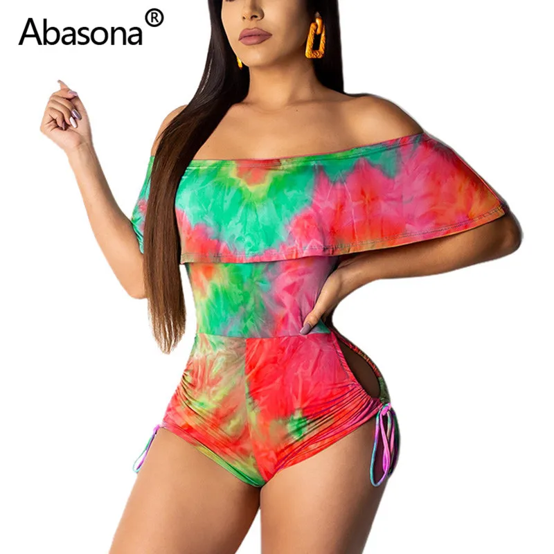 Abasona Без Бретелек Рюшами кружево до Сексуальная Bodycon Комбинезоны однотонные пляжные Корректирующие боди для женщин летние узкие Ruched - Цвет: Красный