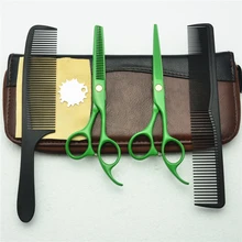 4 шт./компл. 5,5 ''индивидуальный логотип зеленый JP 440C профессиональные человеческие ножницы для волос парикмахерская расческа+ резка+ филировочные ножницы C1023