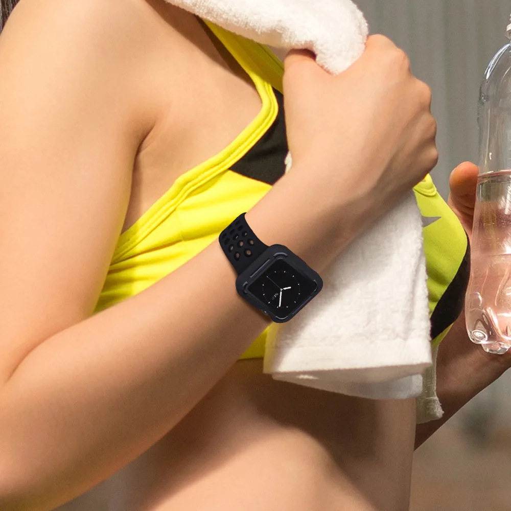Силиконовые спортивные двойной Цвет бумер чехол для Apple Watch Series 4 44 мм 40 мм защитная рама для iWatch 4 44 мм 40 мм ремешок