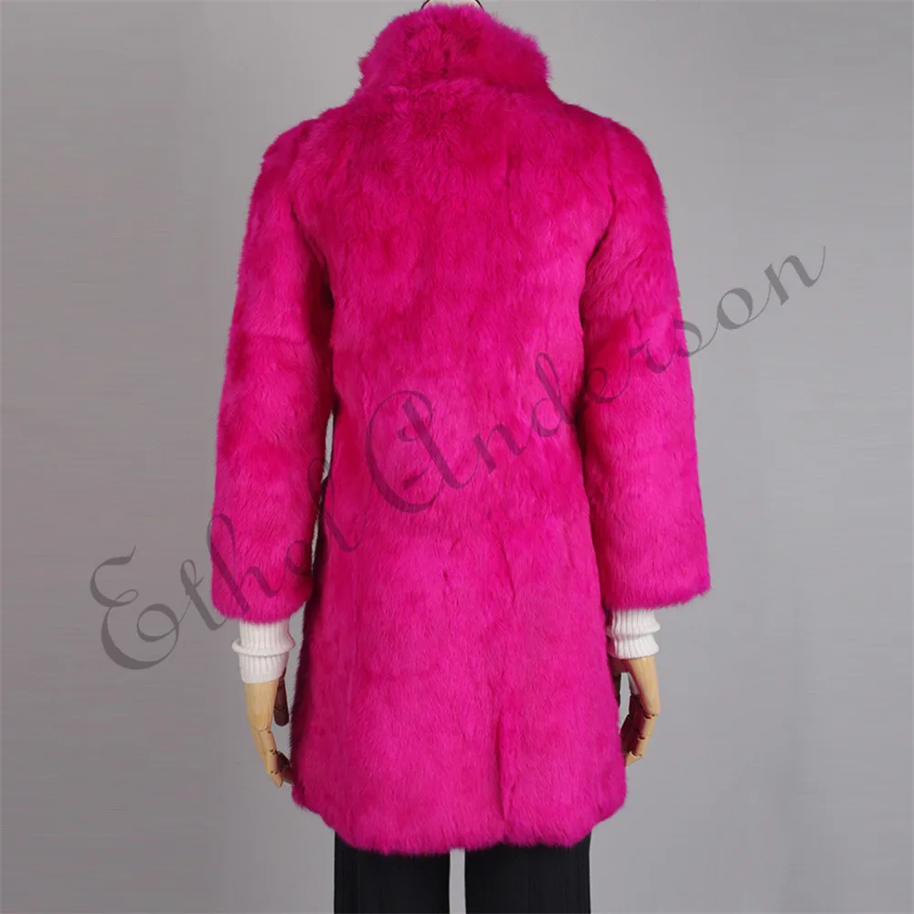 Этель Anderson пальто из натурального кроличьего меха воротник-стойка из натурального кроличьего меха куртка Длинная зимняя верхняя одежда из кроличьего меха