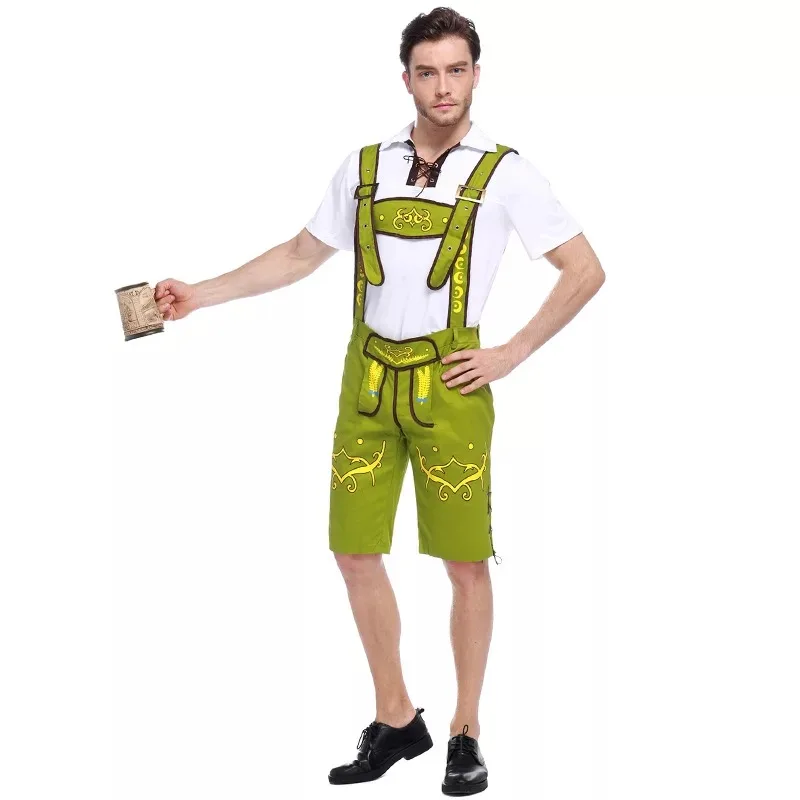 Agoky Men's Adjustable Suspender Overall Suede German Canival Oktoberfest Halloween Costume Outfit Shorts 