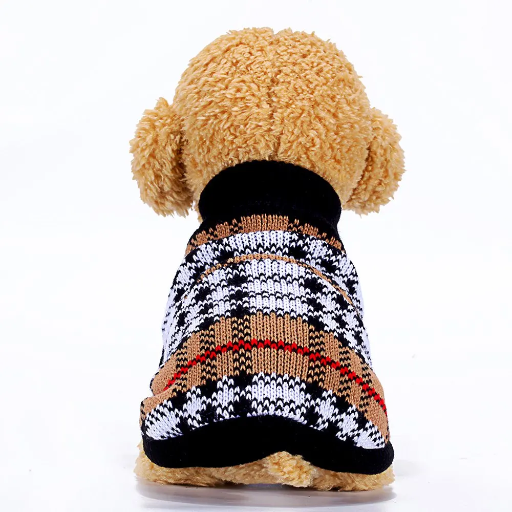 KL019 dog sweater pet solid plaid clothing for small medium dogs cats puppy kittens chihuahua black (4)