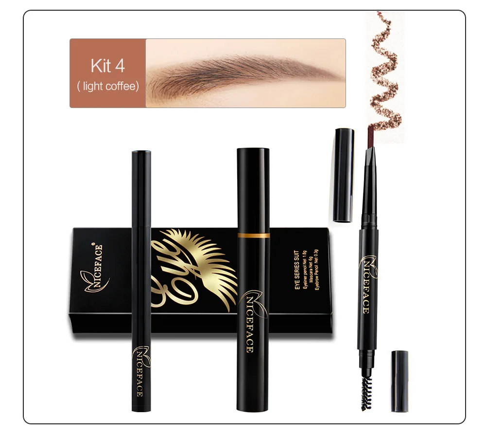 3 Pcs/Set Mascara Waterproof Black Liquid Eye Liner Pencil And Eyebrow