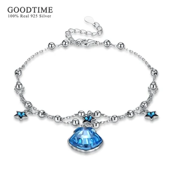 

High Quanlity Austrian Crystal Bracelets For Women 925 Sterling Silver Jewelry Blue Shell Stars Crystal Round Beads Bracelet
