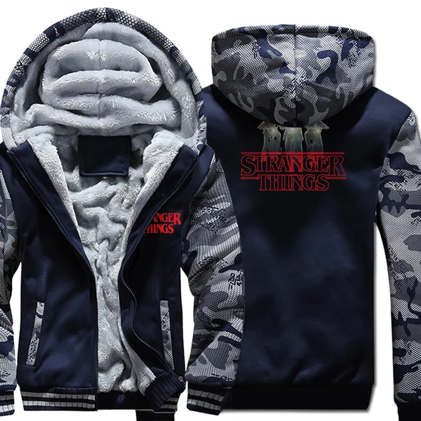 Странные вещи толстовки зима флис на молнии свитшоты для мужчин harajuku брендовая одежда уличная хип хоп Толстовка куртки пальто - Цвет: dark blue