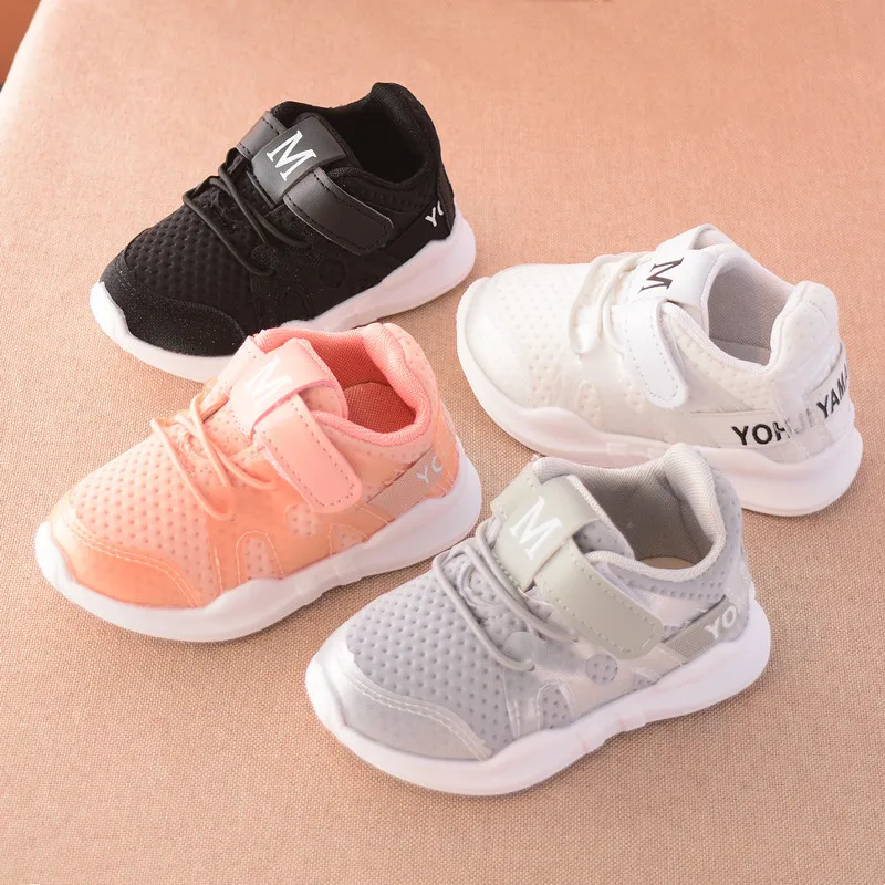 

2018 Autumn New Fashion Net Breathable Pink Leisure Sports Running Shoes for Girls White Casual Shoes for Boys Brand Kids Shoes
