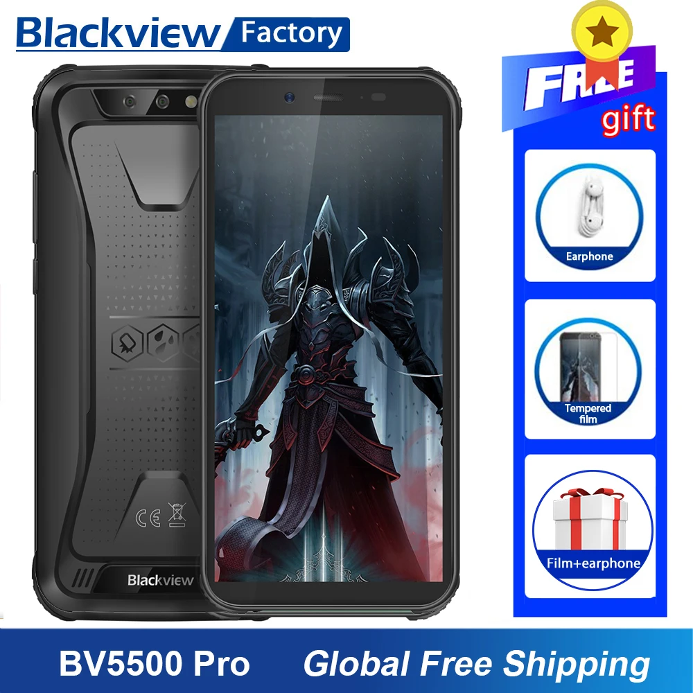 

Blackview BV5500 Pro IP68 Waterproof Android 9.0 Smartphone 5.5" HD+ 8.0MP Camera 3GB 16GB 4400mA Cell Phone 4G NFC Mobile Phone