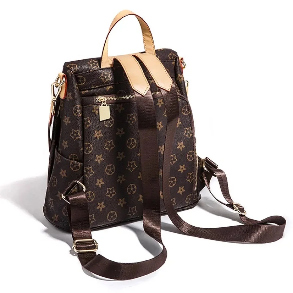 

All-in-one female backpack retro street style fashion PU travel bag simple multi-functional students solid color backpack