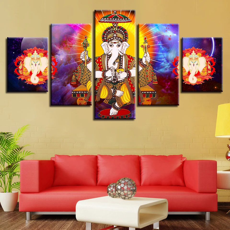 Modular Canvas Painting Wall Art Pictures 5 Pieces Hindu Lord Ganesha
