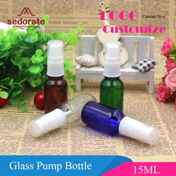 

Sedorate 30 pcs/Lot Glass Bottles Mini Vial 15ML Cream Lotion Pumps Refillable Bottles Amber Glass Containers Blue Bottle YM011