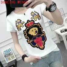 Весенне-летние черно-белые футболки с вышитыми героями мультфильмов, Женские повседневные топы с короткими рукавами