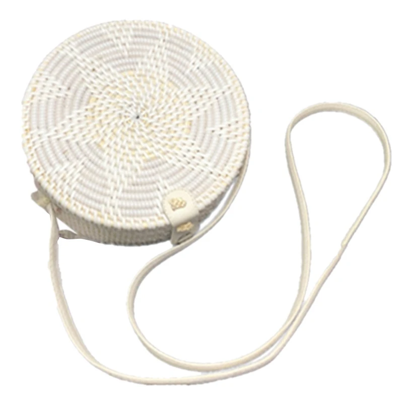 

New White Round Rattan Bags For Women Boho Beach Crossbody Bag Straw Handmade Woven Circle Shoulder Bag Female Handbags