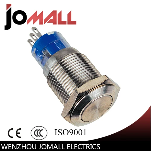 

GQ16F-11Z 16mm Latching LED light metal push button switch with flat round