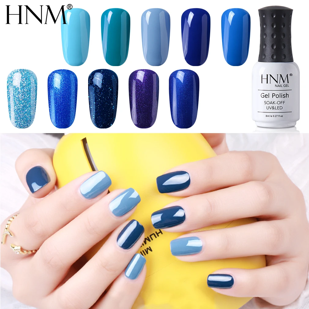 HNM 8 мл УФ-гель для ногтей синяя серия светодиодный светильник лак для ногтей отмачиваемый Полупостоянный рисунок геллак зимний стиль 36 цветов