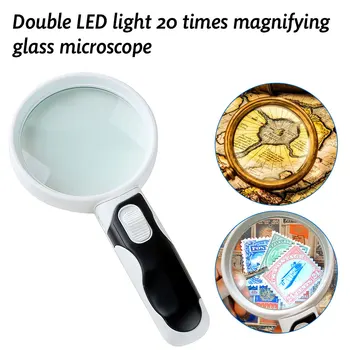 

20 Times Magnifying Glass Loupe Handheld Magnifier With Backlight LED Lights Lamp Reading Repair Magnifiers Lens