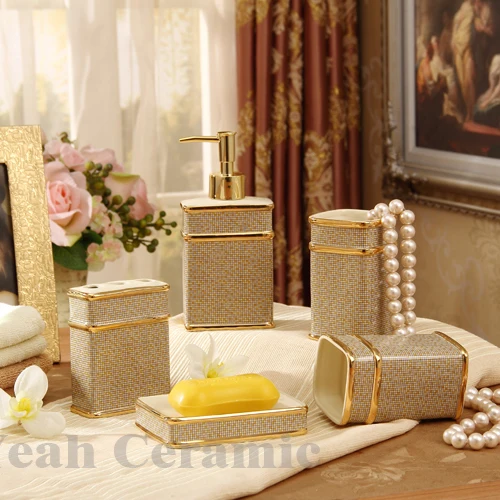 Porcelain Bathroom Sets Ivory Mosaic Design Five Piece Set Porcelain Bathroom Sets Ivory Mosaic Design Five Piece Set Accessories Elegant