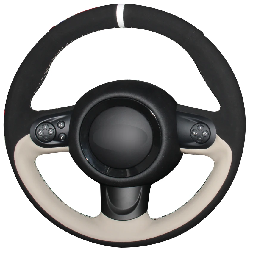 Black Suede Beige Natural Leather Beige Marker Car Steering Wheel Cover