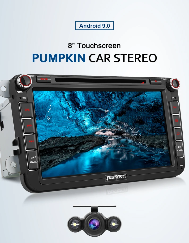 Perfect Pumpkin 2 Din 8"Android 9.0 GPS Autoradio Stereo Car Multimedia Player For Volkswagen/Golf/Skoda 4GB RAM 32GB ROM Wifi OBD2 DAB 1
