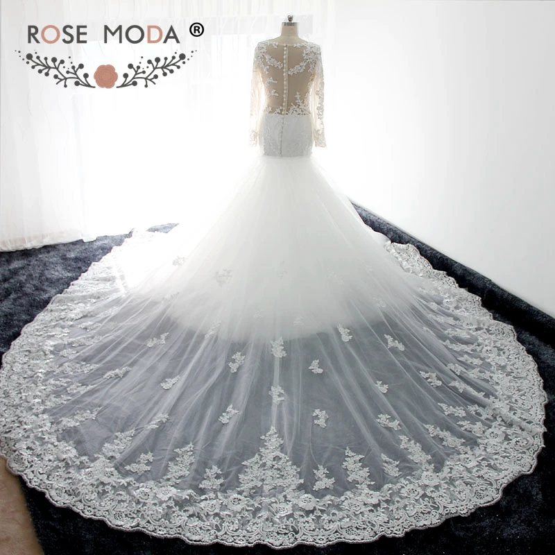 Rose Moda Gorgeous Long Sleeves Lace Mermaid Wedding Dress With Rose Moda Gorgeous Long Sleeves Lace Mermaid Wedding Dress With Removable Royal Train Illusion Back Real Photos In Dresses From Weddings Events On