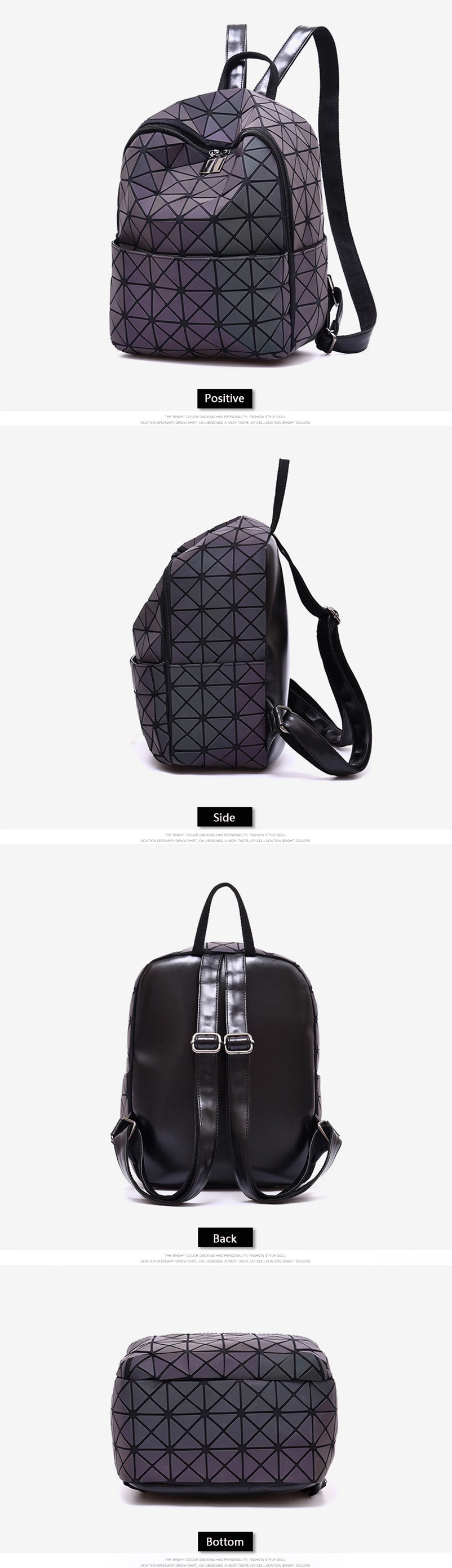 Nevenka Luminous Backpack Women Leather Geometric Backpacks Diamond Lattice Drawstring Backpacks Holographic Backpack Purse 201812
