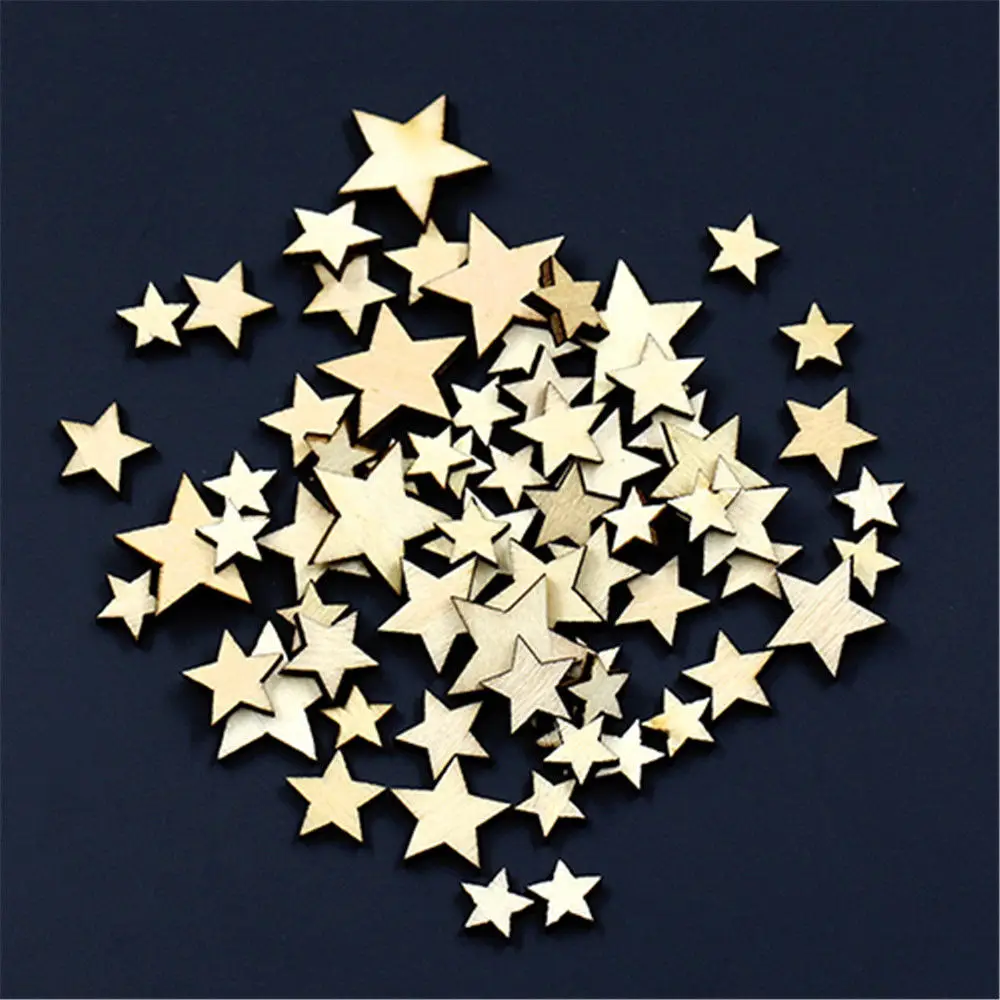 

100Pcs Mixed Star Shape Wooden Buttons DIY Scrapbook Craft Clothing Decor Button Christmas Gift