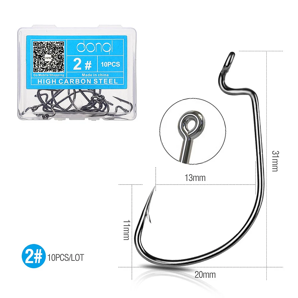 DONQL 10 шт./компл. красный широкая заводная рукоятка офсетная печать рыболовный крючок углерода Сталь рыболовный крючок для Мягкая приманка в виде червей 5/0#1,# колючий карп рыболовные крючки - Цвет: Silver 2