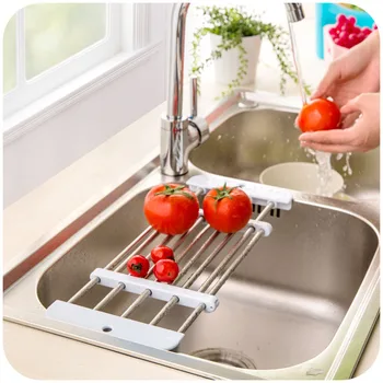 

Home Kitchen Drain Storage Racks Multifunction Adjust Telescopic Storage Basket The Tableware Bowl Dish Storage Racks Shelves