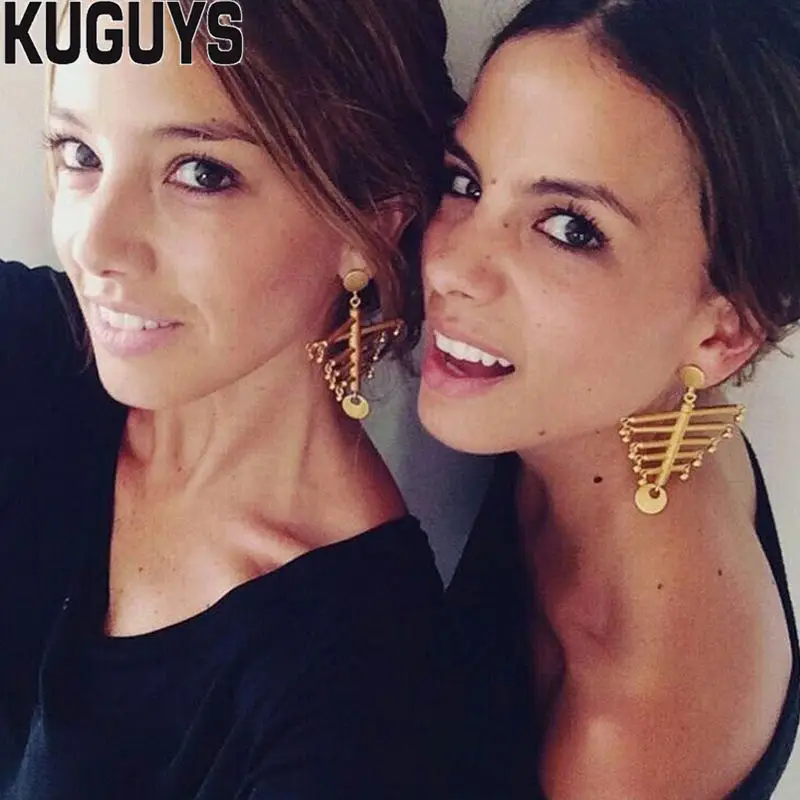 

KUGUYS Vintage Gold Geometric Large Drop Earrings for Women Trendy Jewelry Fashion Boom Triangle Large Earring Party Accessories