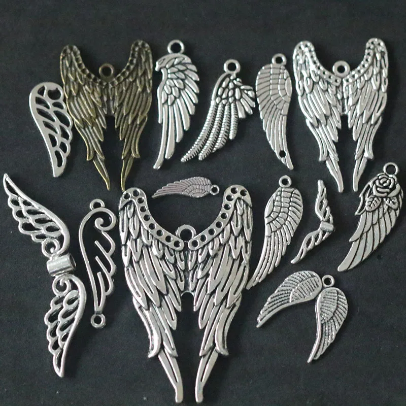 

Mixed Wing Feather Pendant Charms For Jewelry Making DIY Handmade Fashion Jewelry Accessories Vintage Antique Silver Gothic