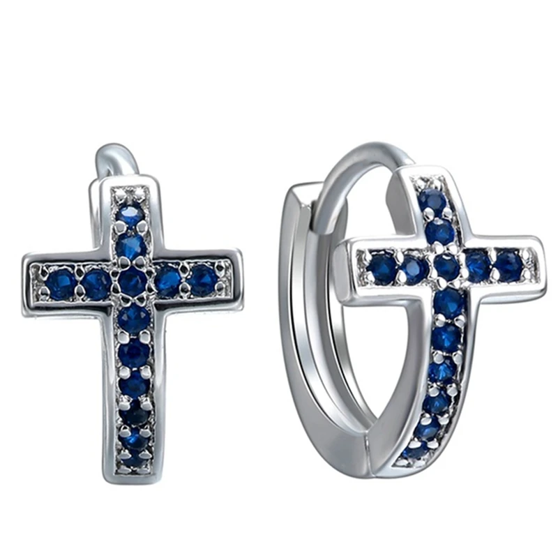 Модные Серебристые синие циркониевые сережки-крестики, новые летние ювелирные изделия для женщин, аксессуары для свадебной вечеринки
