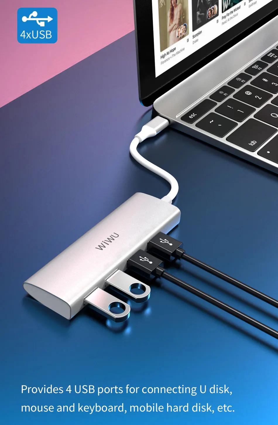 WIWU usb-хаб 4 Порты адаптер multi USB для MacBook Pro Air Mouse USB разветвитель Тип C концентратор для samsung быстрой зарядки ноутбука usb-хаб 3,0