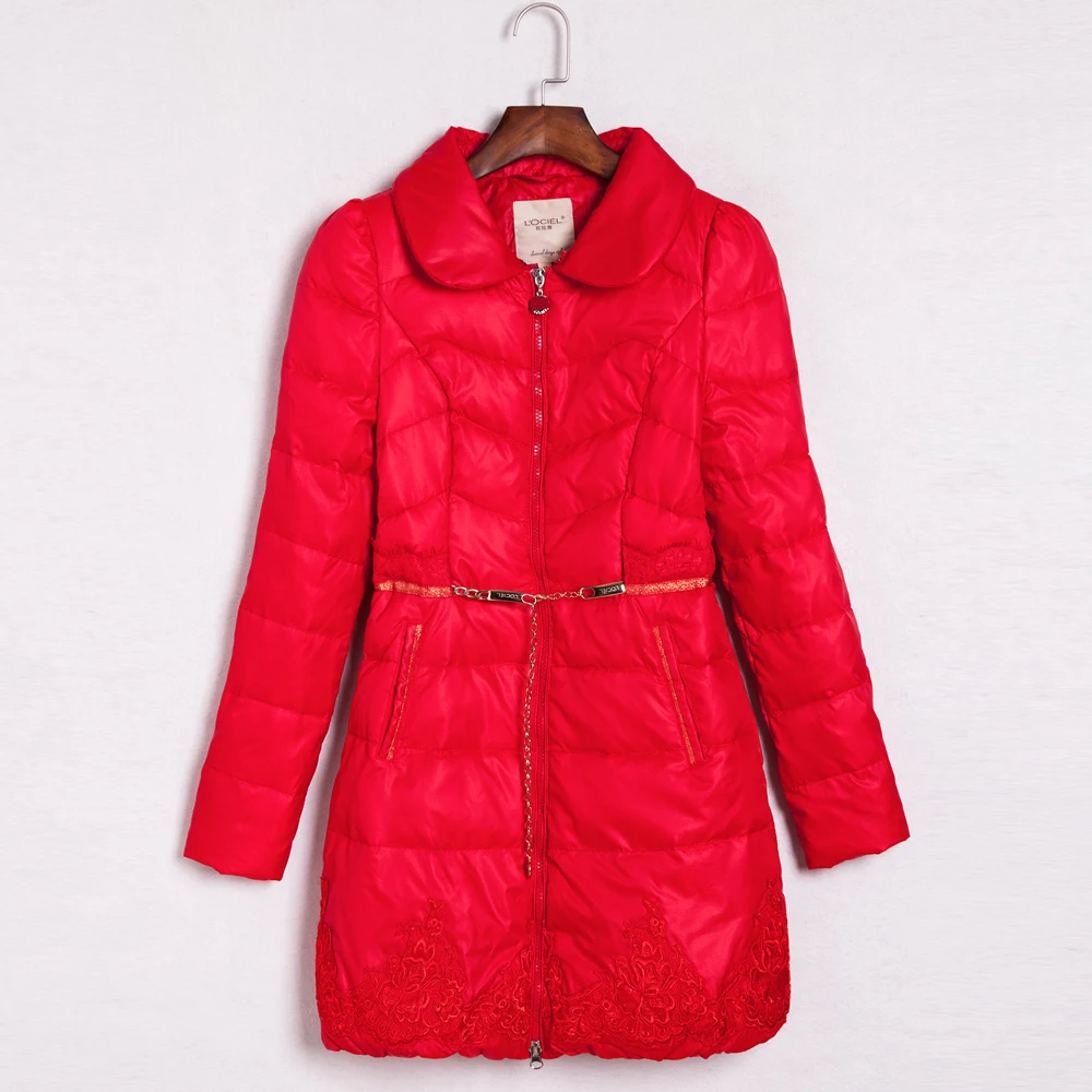 

New Arrival Korea Slim Style Turn-down Collar Long Coat White Down Duck Women's Down Jackets Dropshipping