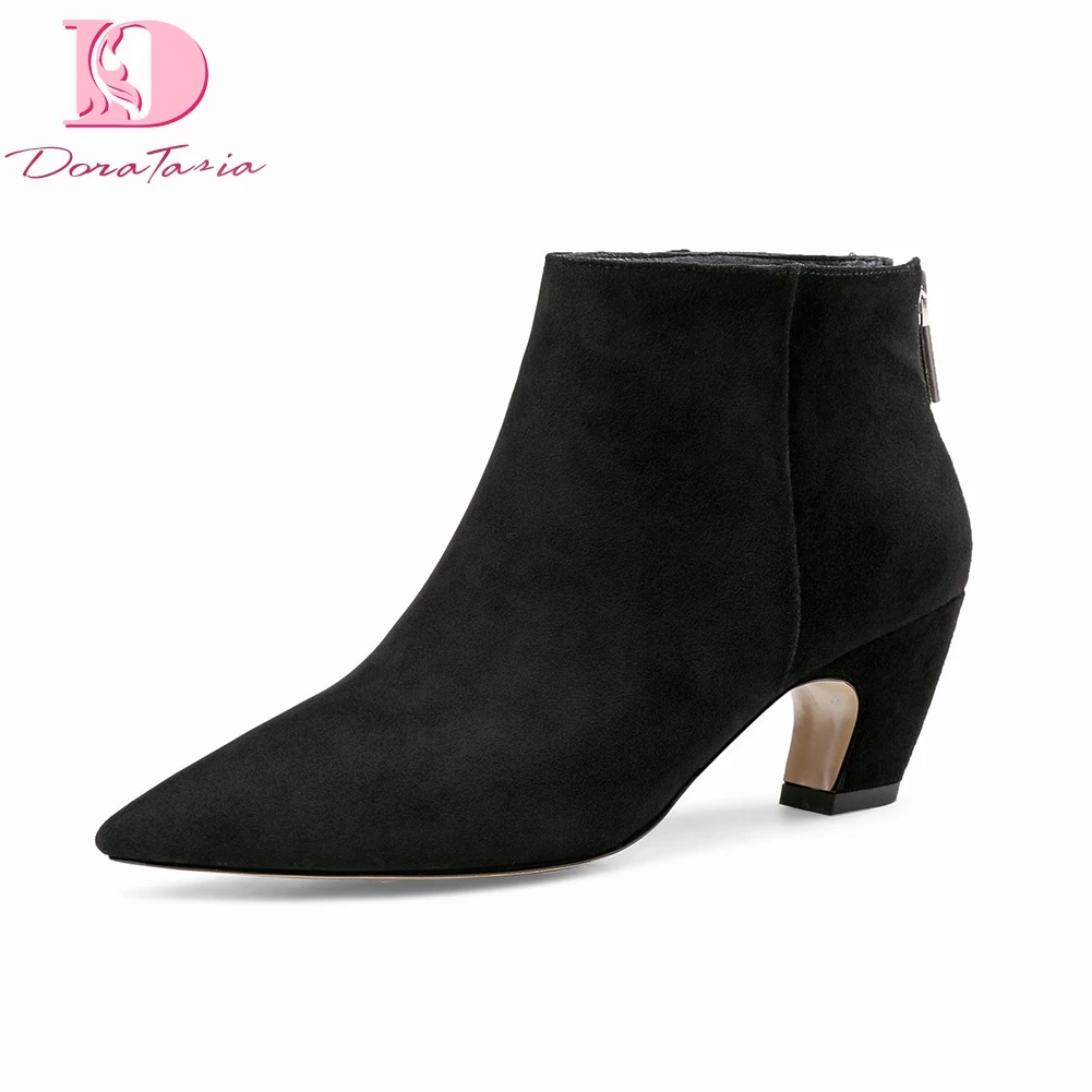 

Doratasia Brand Design Kid Suede Leater Short Boots Women Shoes Sexy Pointed Toe Office Lady Shoes Woman Ankle Boots