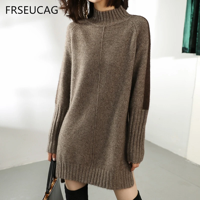 Осенне-зимний пуловер с высоким воротником, женский длинный кашемировый свитер, удобный теплый свитер с длинным рукавом высокого качества для женщин