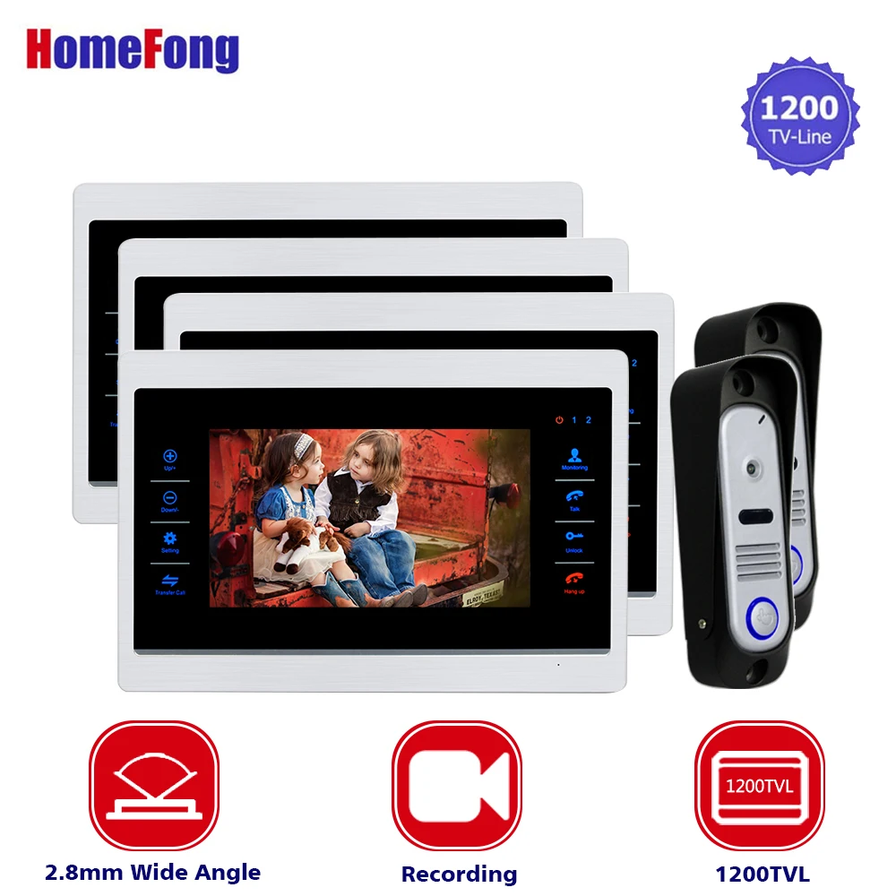 

Homefong 7 Inch Video Door Phone Intercom System Wide Angle 2.8mm Lens Metal 1200TVL Recording 4V2 Day Night Vision Rainproof