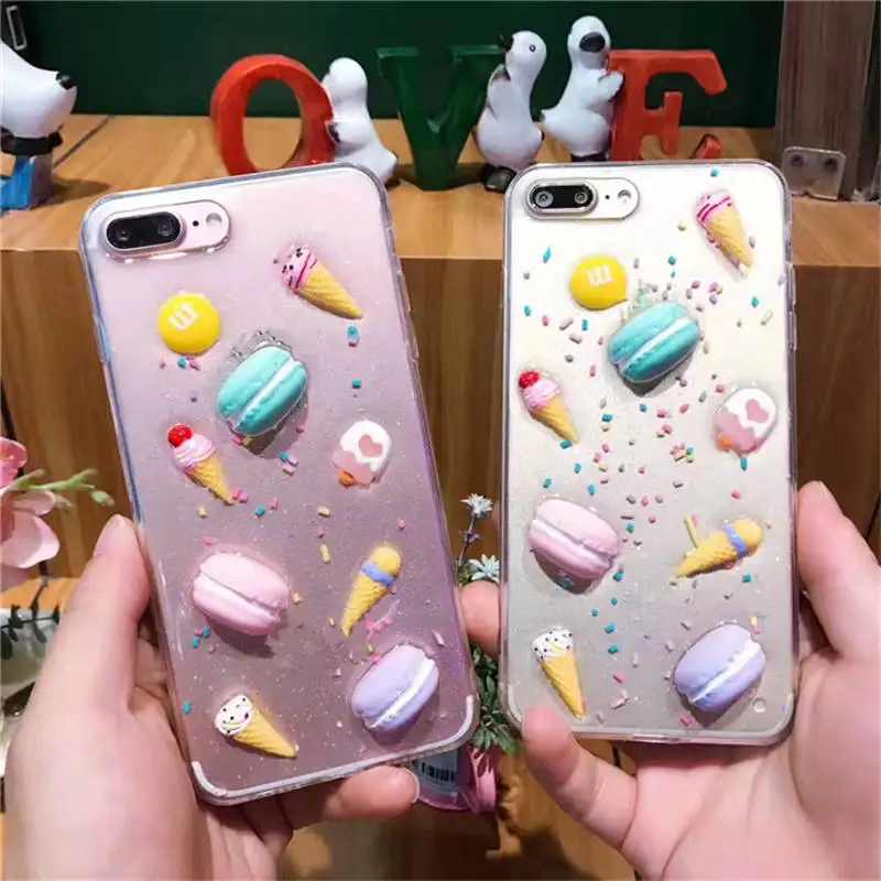 Блестящий Макарон Для Iphone 6 6S 7 8plus X Xs Xr Xsmax конус мороженое эпоксидная Мягкая