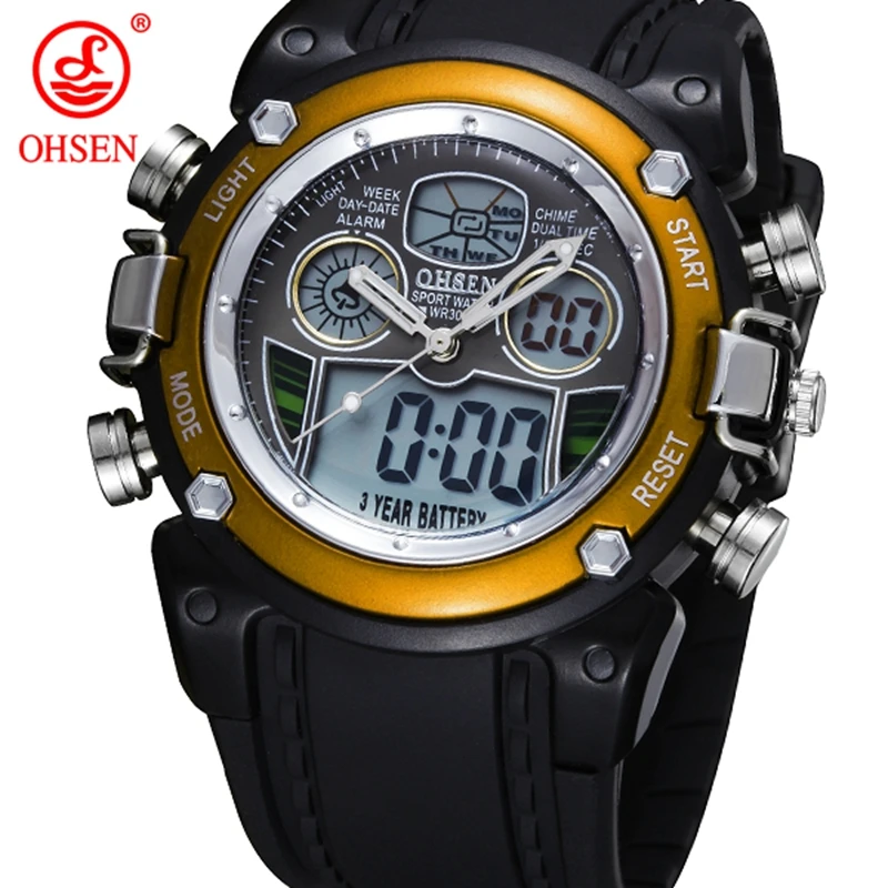2016 OHSEN Цифровые кварцевые мужские спортивные часы для дайвинга 30 м