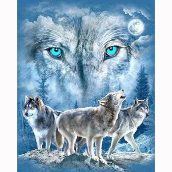 

Diamond Embroidery DIY Diamond Painting Cross Stitch Kit 5D Needlework Diamond Mosaic Home Decoration Wolf Family KBL