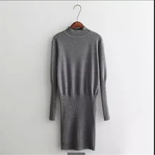 Одежда свитер большого размера сумка бедра платье Высокая эластичное платье Половина Водолазка Осень/Зима модный свитер все код OK104