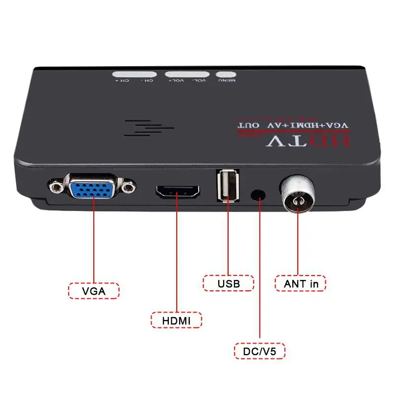 DVB-T/DVB-T2 ТВ тюнер приемник DVB T/T2 ТВ коробка VGA AV CVBS 1080P HDMI Цифровой HD спутниковый приемник с пультом дистанционного управления