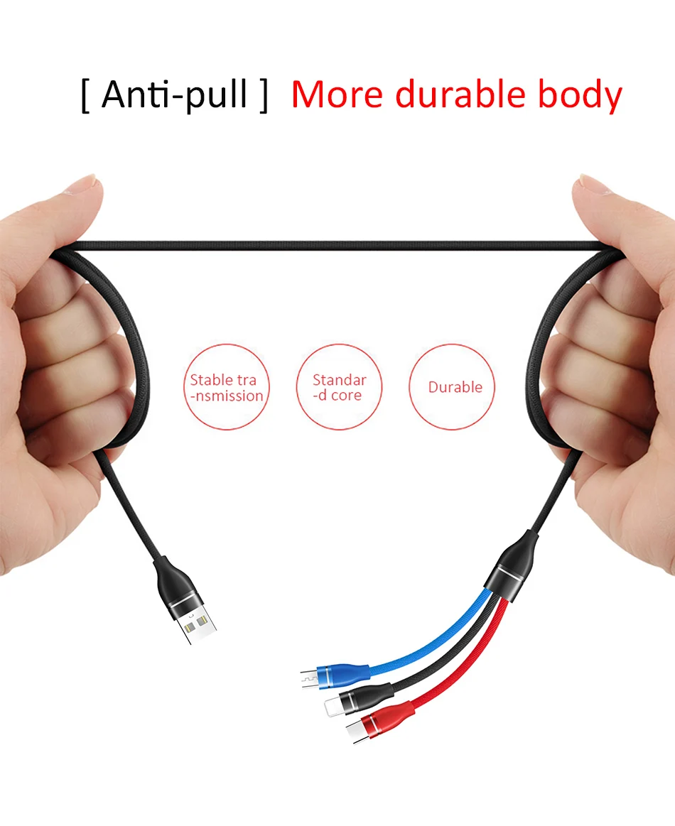 NOHON Universal 3 In 1 Lighting Charger Cable For iPhone X 7 8 6 Plus Micro USB Type C For Samsung Xiaomi 5 Fast Charging Cables (7)