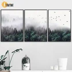 Природа Дерево Птица Туман стены книги по искусству холст картины плакаты на скандинавскую тему и принты настенные панно для гостиная