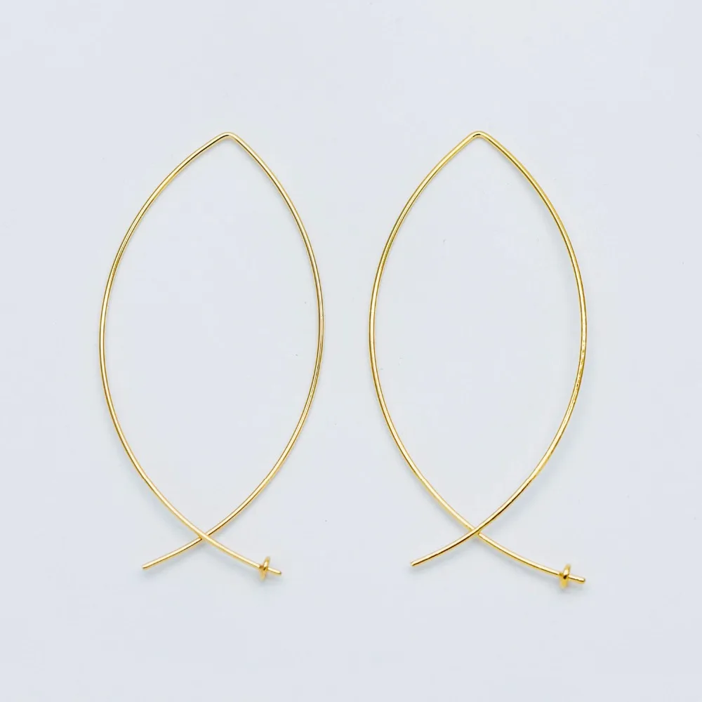 

10pcs Gold Ear Threader Earrings, Earwire Thread Hook with 3mm Cup, Can Add Half Drilled Pearl/ Gemstones (GB-511)