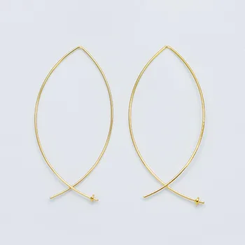 

10pcs Gold Ear Threader Earrings, Earwire Thread Hook with 3mm Cup, Can Add Half Drilled Pearl/ Gemstones (GB-511)